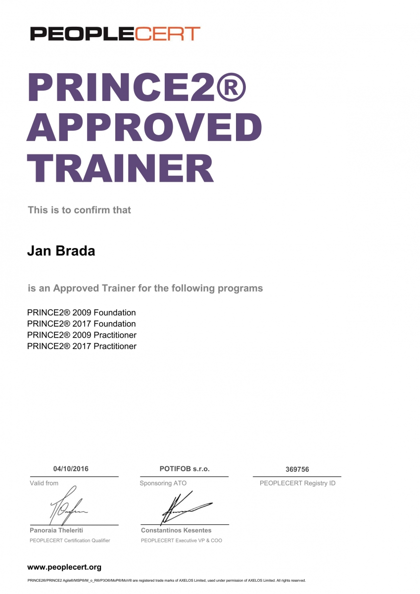 Jan Brada PRINCE2 2017 Approved Trainer PEOPLECERT